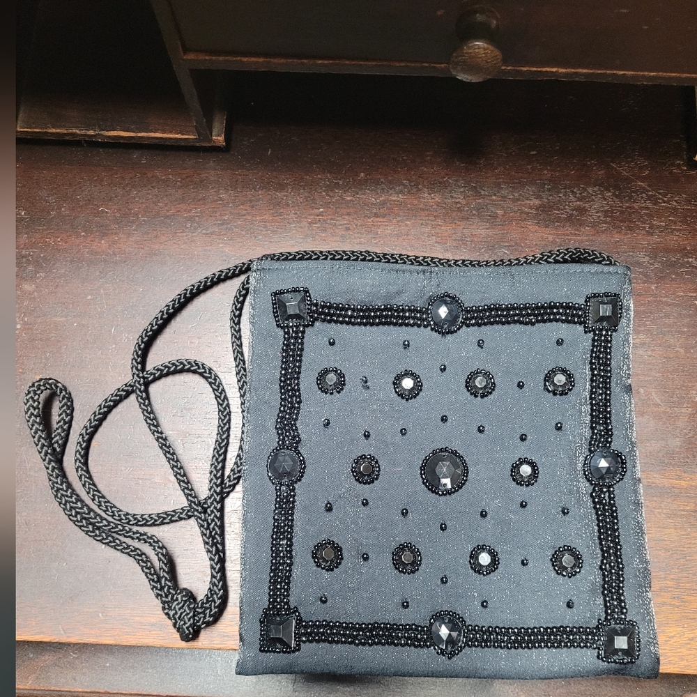 Black Beaded Crossbody Bag